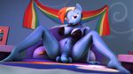  3d_(artwork) animal_genitalia animal_penis anthro balls bed blackjr bottomless bra breasts clothed clothing dickgirl digital_media_(artwork) earth_pony equine equine_penis flaccid friendship_is_magic horse intersex looking_at_viewer mammal my_little_pony penis pony rainbow_dash_(mlp) sitting solo spread_legs spreading underwear 