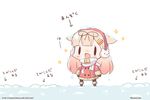  :d blonde_hair bow chibi coat commentary_request earmuffs fang hair_bow hair_flaps hair_ribbon kantai_collection long_hair looking_at_viewer momoniku_(taretare-13) open_mouth remodel_(kantai_collection) ribbon smile snow translated winter_clothes winter_coat yuudachi_(kantai_collection) 