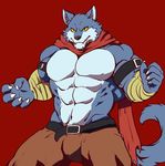  abs anthro belt bergamo biceps big_muscles blue_fur canine clothing dragon_ball dragon_ball_super fur hi_res istani kemono male mammal muscular muscular_male pecs scarf simple_background wolf 