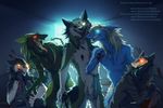  2018 4_toes anthro black_fur black_hair blood blue_eyes blue_fur crouching eating eating_flesh flesh fluffy fur glowing glowing_eyes gore green_fur green_hair grin group guts hair hard_vore intestines male multicolored_fur neck_tuft open_mouth orange_eyes red_eyes sergal sharp_teeth sidgi skull smile standing teeth toes tongue tongue_out tuft two_tone_fur undead vore white_eyes white_fur white_hair zombie 