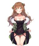 :q aak ass_visible_through_thighs bangs bare_shoulders black_dress blush bow breasts brown_hair camouflage_jacket cleavage closed_mouth collarbone dress dress_lift eyebrows_visible_through_hair flashing fur-trimmed_jacket fur_trim girls_frontline green_bow green_eyes green_jacket hair_between_eyes hair_bow head_tilt highres jacket lifted_by_self long_hair long_sleeves looking_at_viewer medium_breasts rfb_(girls_frontline) simple_background sketch sleeveless sleeveless_dress smile solo strap_slip thigh_gap tongue tongue_out two_side_up very_long_hair white_background 