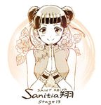  bare_shoulders china_dress chinese_clothes double_bun dress flower kuori_chimaki praying saint_seiya saint_seiya_saintia_sho smile upper_body ursa_minor_ling_xiaoling wristband 