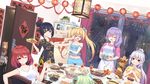  &gt;_&lt; :d ;) ahoge animal_ears black_hair blonde_hair bow bowl brown_hair cat_ears chair chinese_new_year chopsticks commentary commentary_request dinner door eyepatch fireworks food green_hair hair_bow hair_ribbon highres lampion lavender_hair long_hair multiple_girls nabe neps-l one_eye_closed open_mouth original peeking_out ponytail pot red_hair ribbon short_hair shrimp shrimp_tempura silver_hair smile table tempura themed_object translation_request twintails xd 