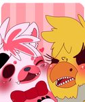  &lt;3 2018 animatronic avian bird blush bow_tie canine chicken cute digital_media_(artwork) duo eyelashes female feral five_nights_at_freddy&#039;s five_nights_at_freddy&#039;s_4 fox fur hair hiyoko machine male mammal nightmare_chica_(fnaf) nightmare_mangle_(fnaf) robot sharp_teeth smile teeth video_games white_hair yellow_fur 