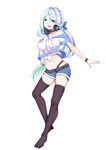  :d aqua_eyes aqua_hair black_legwear commentary_request full_body headphones headphones_around_neck khibiki long_hair looking_at_viewer navel open_mouth original short_shorts shorts simple_background smile solo thighhighs white_background 