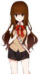  :o bangs black_skirt bow brown_eyes brown_hair eyebrows_visible_through_hair fate/extra fate/extra_ccc fate_(series) highres kishinami_hakuno_(female) long_hair looking_at_viewer miniskirt pleated_skirt puffy_short_sleeves puffy_sleeves red_bow school_uniform short_sleeves skirt solo takae_(poupee_en_biscuit) very_long_hair vest white_background 