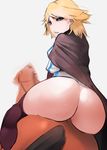  1girl ass baraja_neia blonde_hair bottomless butt_crack cloak horse huge_ass looking_at_viewer looking_back no_panties overlord_(maruyama) scathegrapes short_hair solo wide_hips 