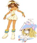  bracelet breasts brown_hair choker cleavage dark_magician_girl dark_skin dress egyptian jewelry large_breasts long_hair mana_(yuu-gi-ou) multiple_girls yuu-gi-ou yuu-gi-ou_duel_monsters yuza 