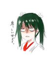  batabata0015 green_hair hair_ribbon highres kantai_collection ribbon solo translation_request twintails white_ribbon zuikaku_(kantai_collection) 
