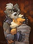  anthro canine clothed clothing couple_(disambiguation) embrace fox fox_mccloud fully_clothed hug k-9 male male/male mammal nintendo size_difference star_fox video_games wolf wolf_o&#039;donnell 