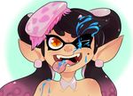  amber_eyes bust_portrait callie_(splatoon) cephalopod cross_pupils ear_piercing exotic_pupils fangs female humanoid ink inkling light_skin marine nintendo one_eye_closed open_mouth piercing pointy_ears portrait solo splatoon starwolfx suggestive tongue tongue_out video_games 