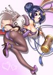  absurdres ahoge animal_ears ass azur_lane black_hair black_legwear bunny_ears bunnysuit commentary_request derivative_work high_heels highres holding looking_at_viewer machinery ning_hai_(azur_lane) oooqqq pantyhose piko_piko_hammer side_bun smile solo turret 