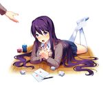  :o blazer blue_skirt blush candle crumpled_paper doki_doki_literature_club envelope hair_ornament hairclip jacket kneehighs legs_up letter long_hair long_sleeves love_letter lying official_art on_floor on_stomach open_mouth outstretched_hand paper pen pleated_skirt purple_eyes purple_hair satchely school_uniform shirt shoes skirt solo_focus sweatdrop uwabaki valentine very_long_hair white_legwear white_shirt yuri_(doki_doki_literature_club) 