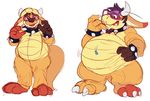  3_toes 4_fingers anthro beard belly big_belly blush brown_fur brown_nose claws clothed clothing collar digital_drawing_(artwork) digital_media_(artwork) eyewear facial_hair fur fursuit futonmania glasses hair hi_res horn kigurumi kitsovereign koopa male mario_bros nintendo nude open_mouth overweight overweight_male scalie sequence simple_background smile solo spiked_collar spikes standing teeth toe_claws toes transformation video_games weight_gain white_background wrist_cuff 