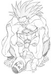 2boys abs anal ass ass_juice bara blanka cum cumdrip interspecies male_focus monochrome multiple_boys muscle pecs penis sean_matsuda simple_background size_difference street_fighter tagme testicles uncensored yaoi 