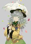  candy food green_eyes grey_background grey_hair hat jelly_bean komeiji_koishi long_hair looking_at_viewer seeker smile solo third_eye touhou umbrella 