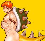  1boy akabeko bara bowser horns male male_focus mario_(series) nintendo nude personification shell simple_background solo super_mario_bros. tail 