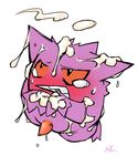  blush cum cum_covered excessive_cum gengar kintora male messy nintendo penis plain_background pok&#233;mon pokemon purple_body solo tears video_games white_background 