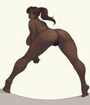  anus ass barefoot brazilian breasts brown_eyes brown_hair christie_monteiro dark_skin grin highres huge_breasts legs lips long_hair looking_at_viewer looking_back moderate_pubic_hair nude ponytail pubic_hair pussy rennes sideboob smile soles solo tekken tiptoes very_dark_skin 