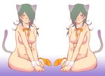  animal_ears blush breasts covering large_breasts nipples nude nude_cover smile tail 