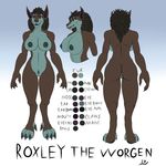  anthro breasts brown_fur canine claws female fur furryrex_(artist) general: hair long_hair mammal mane mature_female model_sheet nipples nude paws pubes refrence roxley standing video_games voluptuous warcraft were werewolf worgen 