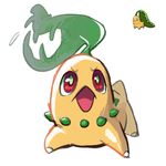  ambiguous_gender chikorita emererre_(artist) hybrid low_res mawile nintendo open_mouth pok&eacute;mon pok&eacute;mon_(species) pok&eacute;mon_fusion red_eyes saliva simple_background solo sprite video_games white_background yellow_skin 