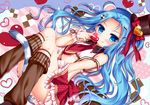  :q animal_ears bare_shoulders blue_eyes blue_hair cat_ears closed_mouth convenient_leg crop_top feet_out_of_frame forehead frilled_skirt frills glint hat hat_ribbon heart holding kneehighs leg_warmers legs_up long_hair looking_at_viewer lying midriff necktie on_back original polka_dot_skirt red_neckwear red_ribbon red_skirt ribbon shiny shiny_skin shitou skirt sleeveless smile solo suspender_skirt suspenders suspenders_slip tongue tongue_out top_hat valentine very_long_hair white_legwear wing_collar wrist_cuffs 