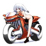  animal_ears ankle_boots ass bangs bent_over blush boots brown_footwear brown_gloves bunny_ears eyebrows eyebrows_visible_through_hair floppy_ears full_body gloves ground_vehicle hair_between_eyes inubou motor_vehicle motorcycle nude on_motorcycle original pink_eyes riding shadow short_hair simple_background socks solo sweatdrop usagi_(inubou) wheel white_background white_hair white_legwear 