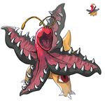  ambiguous_gender antennae emererre_(artist) fangs hybrid mawile meganium nightmare_fuel nintendo open_mouth pok&eacute;mon pok&eacute;mon_(species) pok&eacute;mon_fusion red_eyes simple_background solo sprite video_games what_has_science_done where_is_your_god_now white_background yellow_skin 