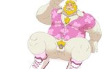  2018 anthro asgore_dreemurr balls beard blonde_hair blush body_hair boss_monster bottomless caprine chastity chastity_cage clothed clothing daire301 digital_drawing_(artwork) digital_media_(artwork) dress_shirt facial_hair fur goat hair hi_res horn long_ears male mammal penis pink_clothing pubes shirt simple_background solo undertale video_games white_background white_fur 