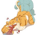 &lt;3 anal blush cum drooling fangs feline male male/male mammal muscular pecs penis saliva sheeporwolf simple_background tail_grab tiger tongue whiskers 