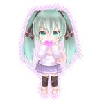  akino_coto aqua_eyes aqua_hair blush_stickers chibi full_body hatsune_miku heart highres long_hair scarf solo thighhighs transparent_background twintails vocaloid 