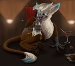  alcohol avian beverage female gryphon lemurlemurovich licking paws tongue tongue_out 