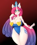  2018 amber_eyes anthro anthrofied big_breasts breasts cleavage clothed clothing crown cutie_mark edit equine eyeshadow female horn jrvanesbroek leotard makeup mammal my_little_pony nonsequitur pose princess_amore_(mlp) solo unicorn wide_hips 