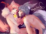  &lt;3 animal_humanoid bell blush canine cute duo female fox_humanoid hair holidays humanoid iradeon love male mammal nia_(senz) nude scarf sean_(senz) senz tongue valentine&#039;s_day 