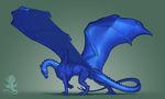  ambiguous_gender blue_scales claws dragon feral forked_tail gradient_background green_background green_eyes kaiserflames membranous_wings pern portrait scales scalie side_view simple_background solo spread_wings walking western_dragon wings 