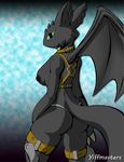  2018 anthro anthrofied barely_visible_genitalia black_nipples black_scales breasts crossgender dragon female green_eyes how_to_train_your_dragon looking_back membranous_wings night_fury nipples rear_view scales solo subtle_pussy toothless wings yiffmasters 