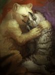  2013 alradeck anthro bear digital_media_(artwork) duo eyes_closed feline kneeling mammal paws smile 