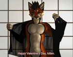  2017 anthro bed bedroom_eyes black_fur black_hair blue_eyes canine clothing cress fox fur hair half-closed_eyes looking_at_viewer male mammal multicolored_fur nude orange_fur seductive smile solo tartii undressing 