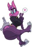  &lt;3 2018 alpha_channel anthro bat batgirl_(vimhomeless) big_breasts big_butt blue_eyes blush breasts butt clothing eyelashes female hi_res huge_butt mammal mask ranged_weapon simple_background solo thick_thighs torn_clothing transparent_background v_sign vimhomeless voluptuous weapon wide_hips 