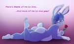  2018 arthur_(lapinbeau) better_version_at_source big_butt butt english_text flower fur hair holidays lagomorph lapinbeau male mammal overweight overweight_male plant purple_fur purple_hair rabbit rose slightly_chubby solo text thick_thighs valentine&#039;s_day yellow_eyes 