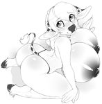  2017 anthro areola big_breasts big_butt blush bovine breasts butt cattle clothing cloven_hooves female greyscale hair hi_res hooves horn huge_breasts kneeling looking_back mammal melkah monochrome niis nipples panties pose solo thong underwear 