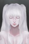  altair_(re:creators) bangs closed_eyes closed_mouth collarbone crossed_arms facing_viewer hair_between_eyes lips long_hair nose nude pale_skin re:creators realistic solo twintails upper_body viet_le_quoc white white_hair 