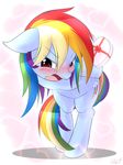  &lt;3 2018 bent_over blush bow cute cutie_mark equine eyebrows eyebrows_visible_through_hair eyelashes female feral friendship_is_magic full-length_portrait gift hair hi_res holding_object holidays looking_at_viewer mammal multicolored_hair my_little_pony navel nude open_mouth peregrine portrait purple_eyes rainbow_dash_(mlp) rainbow_hair shadow shy signature simple_background solo standing tongue valentine&#039;s_day white_background 
