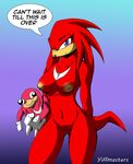  2018 anthro black_nose blue_eyes breasts crossgender dialogue echidna english_text eyelashes female fur hair knuckles_the_echidna mammal monotreme navel nipples nude plushie red_fur red_hair sonic_(series) text ugandan_knuckles yiffmasters 