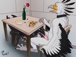  anthro avian collar cum cum_in_mouth cum_inside domination duo eating erection fellatio food foot_fetish footjob gorath kneeling male male/male nude open_mouth oral pancake sex sitting smile talons tongue tongue_out under_table 