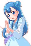  blue_eyes blue_hair blush dress long_hair odango smile yakushiji_saaya 