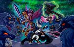  2018 armor aurora_borealis equine female flurry_heart_(mlp) friendship_is_magic group hammer harwick horn male mammal melee_weapon my_little_pony night polearm princess_cadance_(mlp) shining_armor_(mlp) snow spear sword tools unicorn weapon winged_unicorn wings yeti 