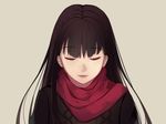  :d beige_background black_hair black_sweater closed_eyes eyebrows_visible_through_hair facing_viewer itachi_kanade long_hair open_mouth original red_scarf scarf simple_background smile solo straight_hair sweater teeth upper_body 