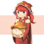  blush cape capelet commentary_request green_eyes holding looking_at_viewer maplestory oz_(maplestory) radafox red_cape red_hair simple_background smile standing 